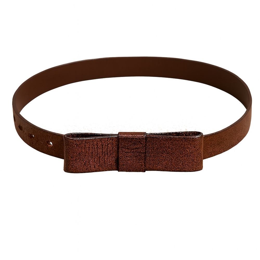 Gap Brown Leather Bow Belt Classic Preppy Coquette Cute 1” Wide Women's Sz Small